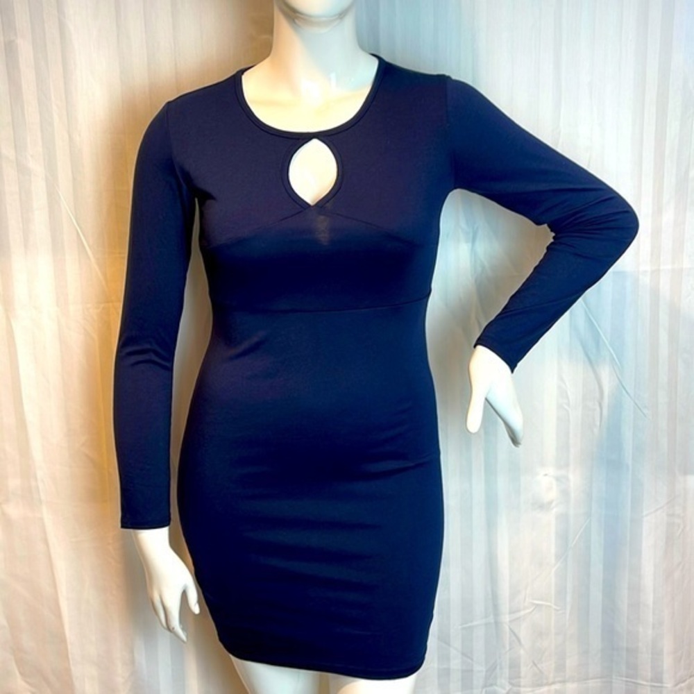 Blue Bodycon Long‎ Sleeve Round Neck Keyhole Dress Size L RefI51